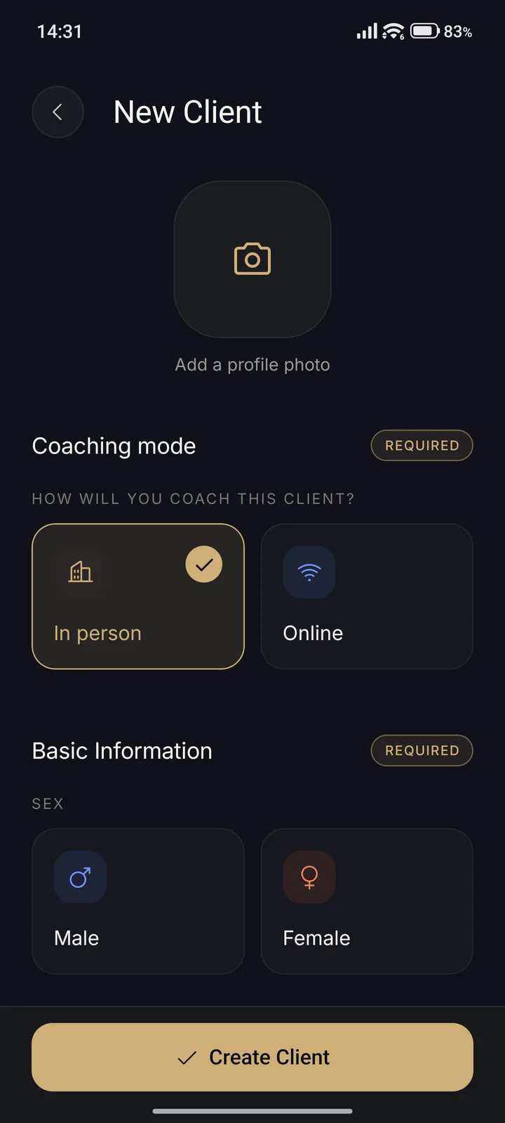 In-person and online clients, ecranul 3