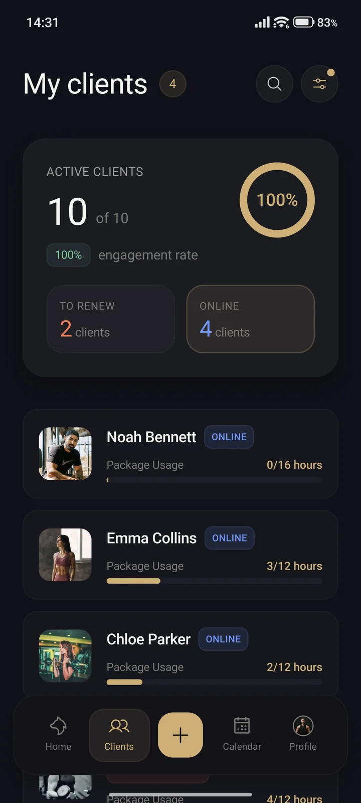 In-person and online clients, ecranul 2