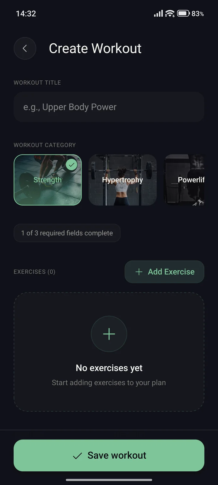 Workout builder Vulkio